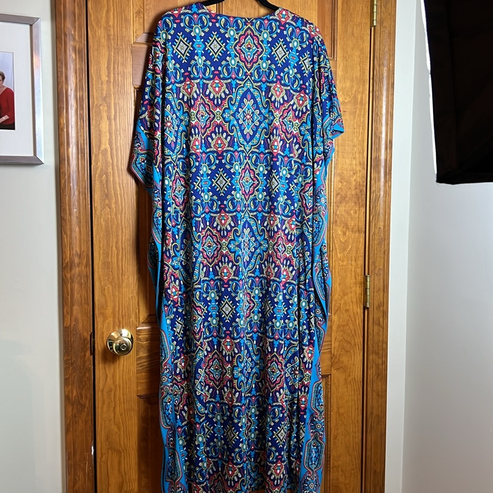 Wome's Size Extra Large Petite Joan Rivers Blue Print Caftan / Housedress - Picture 9 of 9